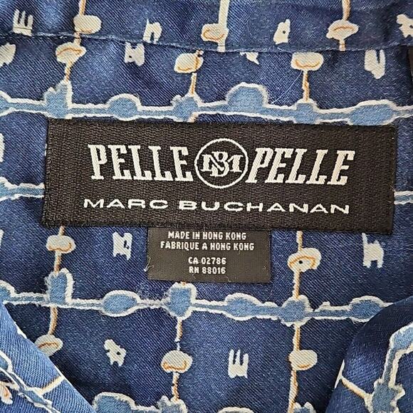 VTG 90s Pelle Pelle Marc Buchanan Men's Shirt 3XL Geometric Print Button-Up Blue - Picture 4 of 14